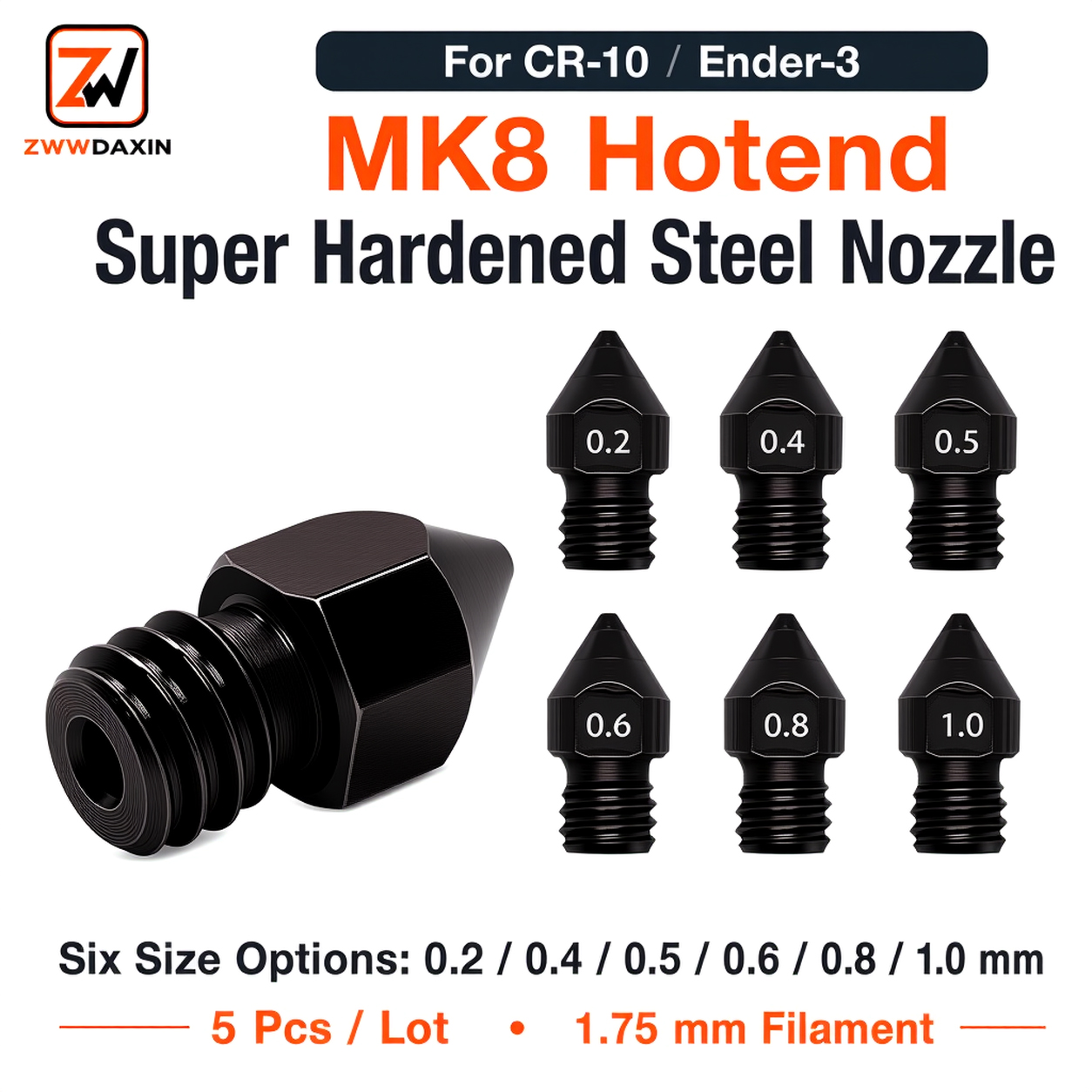 3D Printer Hotend Kit - Boquilla de acero superendurecido MK8, 5
